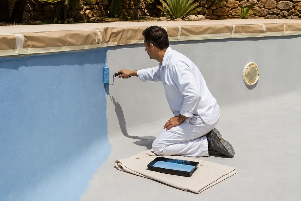 Pintura de una piscina existente con el borde protegido